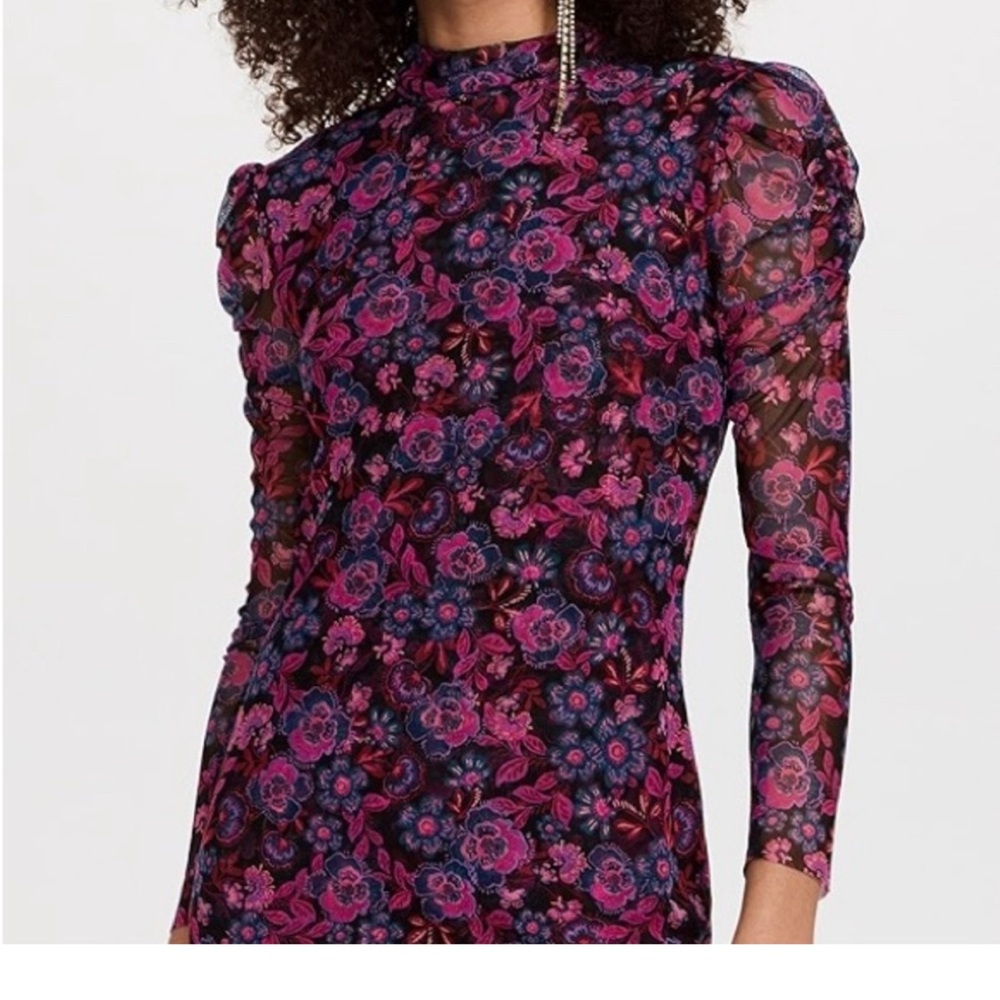 Misa Los Angeles Stormi Black & Purple Floral Mini Bodycon dress Sm New With Tag